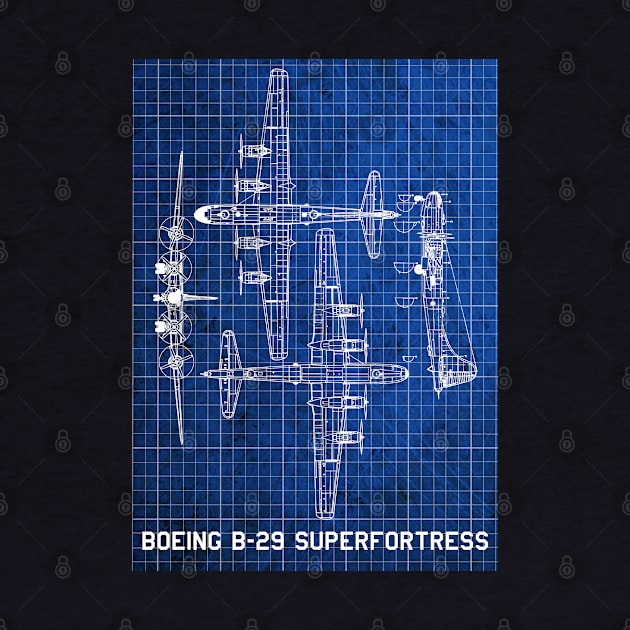 Boeing B29 Superfortress Blueprint vintage look by Geoji 